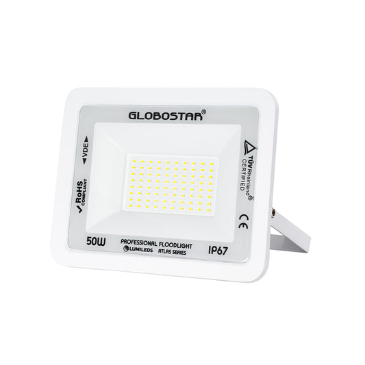 ATLAS 61419 Επαγγελματικός Προβολέας LED 50W 6250lm 120° AC 220-240V - Αδιάβροχος IP67 - Μ21 x Π3.5 x Υ16cm - Λευκό - Ψυχρό Λευκό 6000K - LUMILEDS Chips - TÜV Rheinland Certified