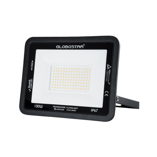 ATLAS 61427 Επαγγελματικός Προβολέας LED 100W 11500lm 120° AC 220-240V - Αδιάβροχος IP67 - Μ27 x Π4 x Υ21cm - Μαύρο - Θερμό Λευκό 2700K - LUMILEDS Chips - TÜV Rheinland Certified