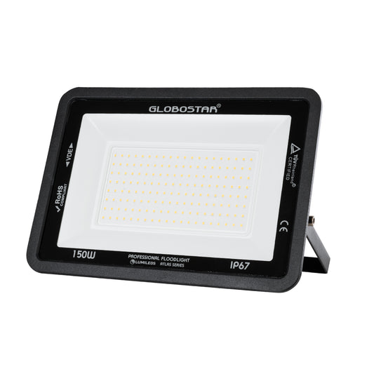 ATLAS 61430 Επαγγελματικός Προβολέας LED 150W 17250lm 120° AC 220-240V - Αδιάβροχος IP67 - Μ32 x Π4 x Υ23cm - Μαύρο - Θερμό Λευκό 2700K - LUMILEDS Chips - TÜV Rheinland Certified