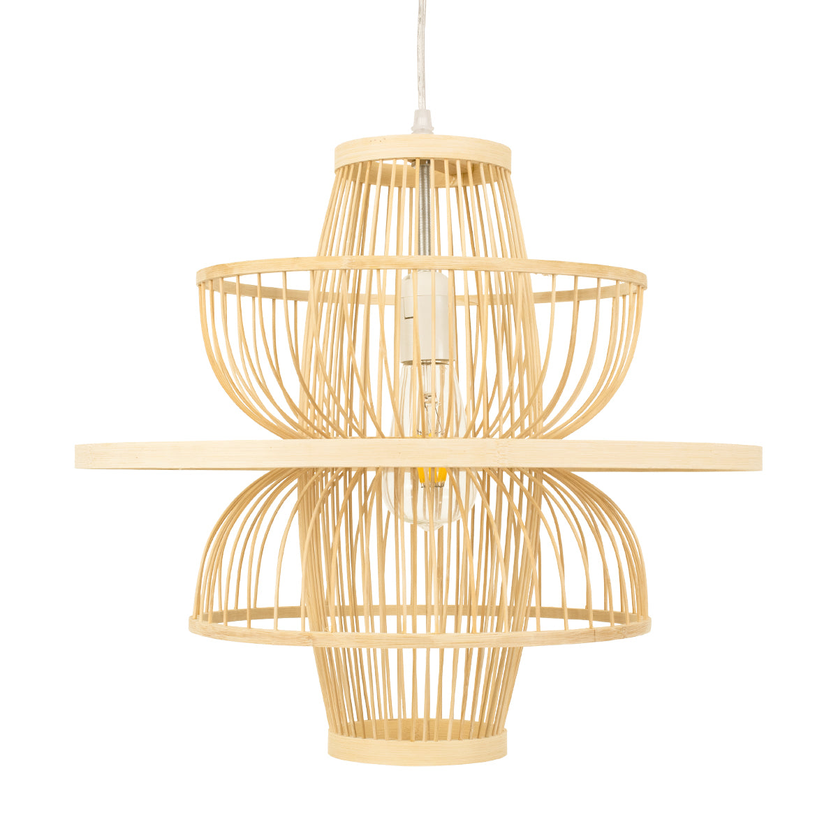 BALI 00861 Boho Κρεμαστό Φωτιστικό Πλέγμα Μονόφωτο 1 x E27 IP20 Μπεζ Ξύλο - Μ45 x Π45 x Υ42.5cm