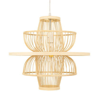 BALI 00861 Boho Κρεμαστό Φωτιστικό Πλέγμα Μονόφωτο 1 x E27 IP20 Μπεζ Ξύλο - Μ45 x Π45 x Υ42.5cm