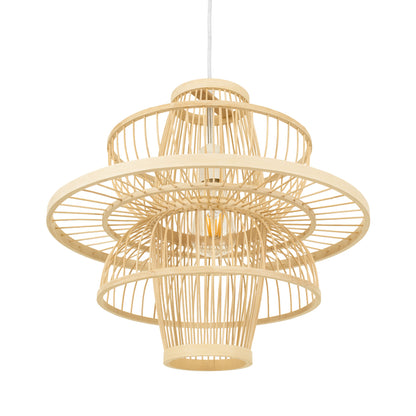 BALI 00861 Boho Κρεμαστό Φωτιστικό Πλέγμα Μονόφωτο 1 x E27 IP20 Μπεζ Ξύλο - Μ45 x Π45 x Υ42.5cm