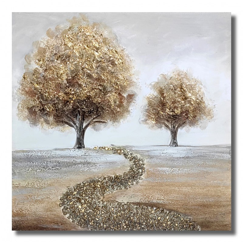 Πίνακας σε Καμβά Χρυσά Καφέ Δέντρα σε Δρόμο 60x3x60