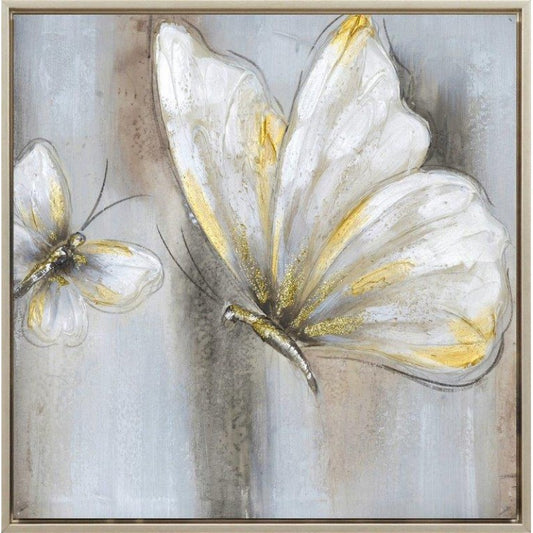 Πίνακας σε Καμβά Πεταλούδα σε Ασημί Κάδρο 42.5x42.5x2.8