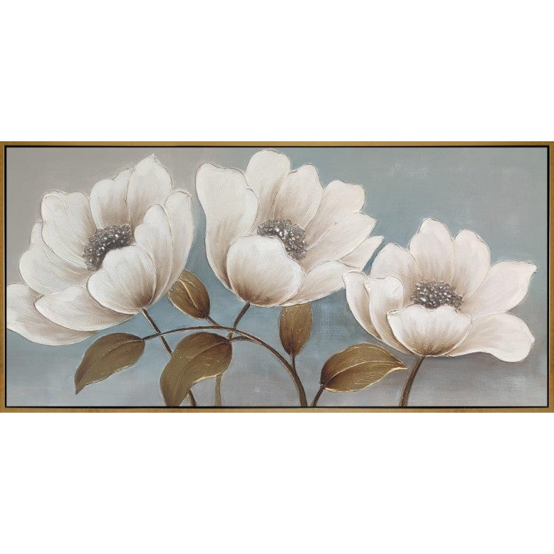 Πίνακας σε Καμβά Λουλούδια σε Χρυσό Κάδρο 72x152x4.5