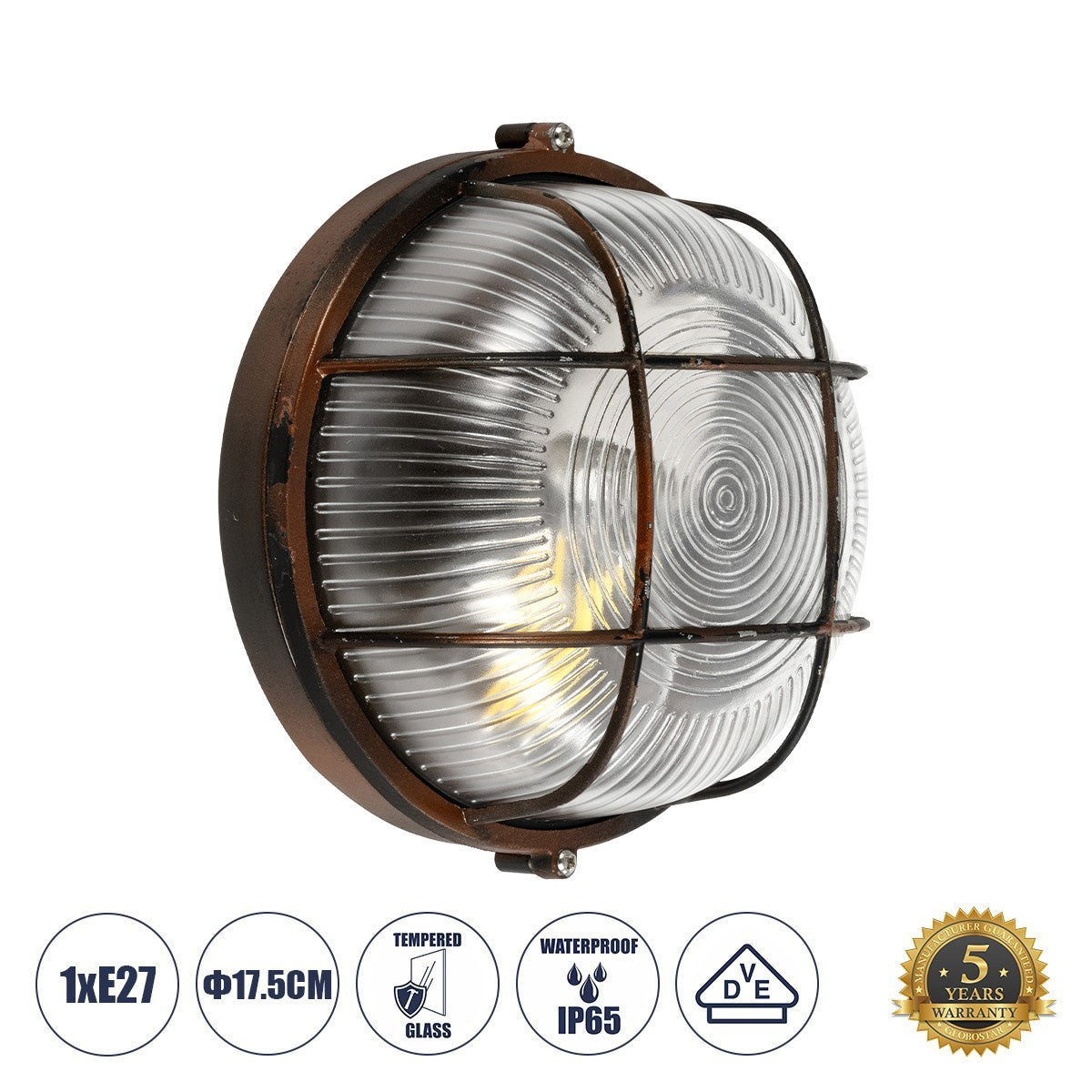 BOATLIGHT 61623 Vintage Φωτιστικό Καραβοχελώνα Τοίχου & Οροφής με Ντουί 1 x E27 AC 220-240V Αδιάβροχο IP65 - Χάλκινο Παλαιωμένο Εφέ Σκουριάς Ματ - Μ17.5 x Π17.5 x Υ9