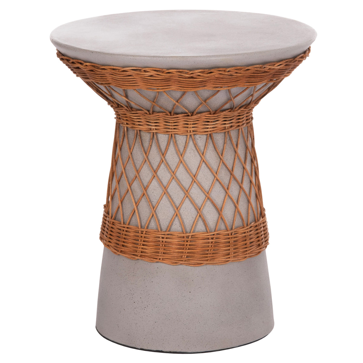 ΒΟΗΘΗΤΙΚΟ ΤΡΑΠΕΖΙ ΣΤΡΟΓΓΥΛΟ DELIA FIBER CEMENT ΓΚΡΙ & RATTAN Φ40x45