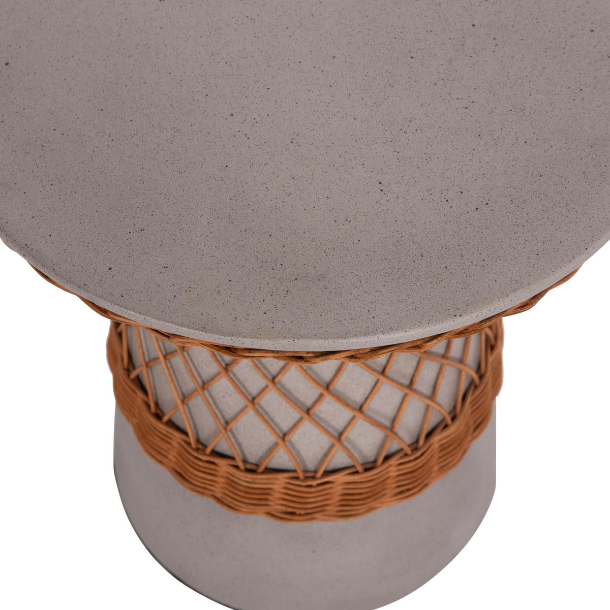 ΒΟΗΘΗΤΙΚΟ ΤΡΑΠΕΖΙ ΣΤΡΟΓΓΥΛΟ DELIA FIBER CEMENT ΓΚΡΙ & RATTAN Φ40x45