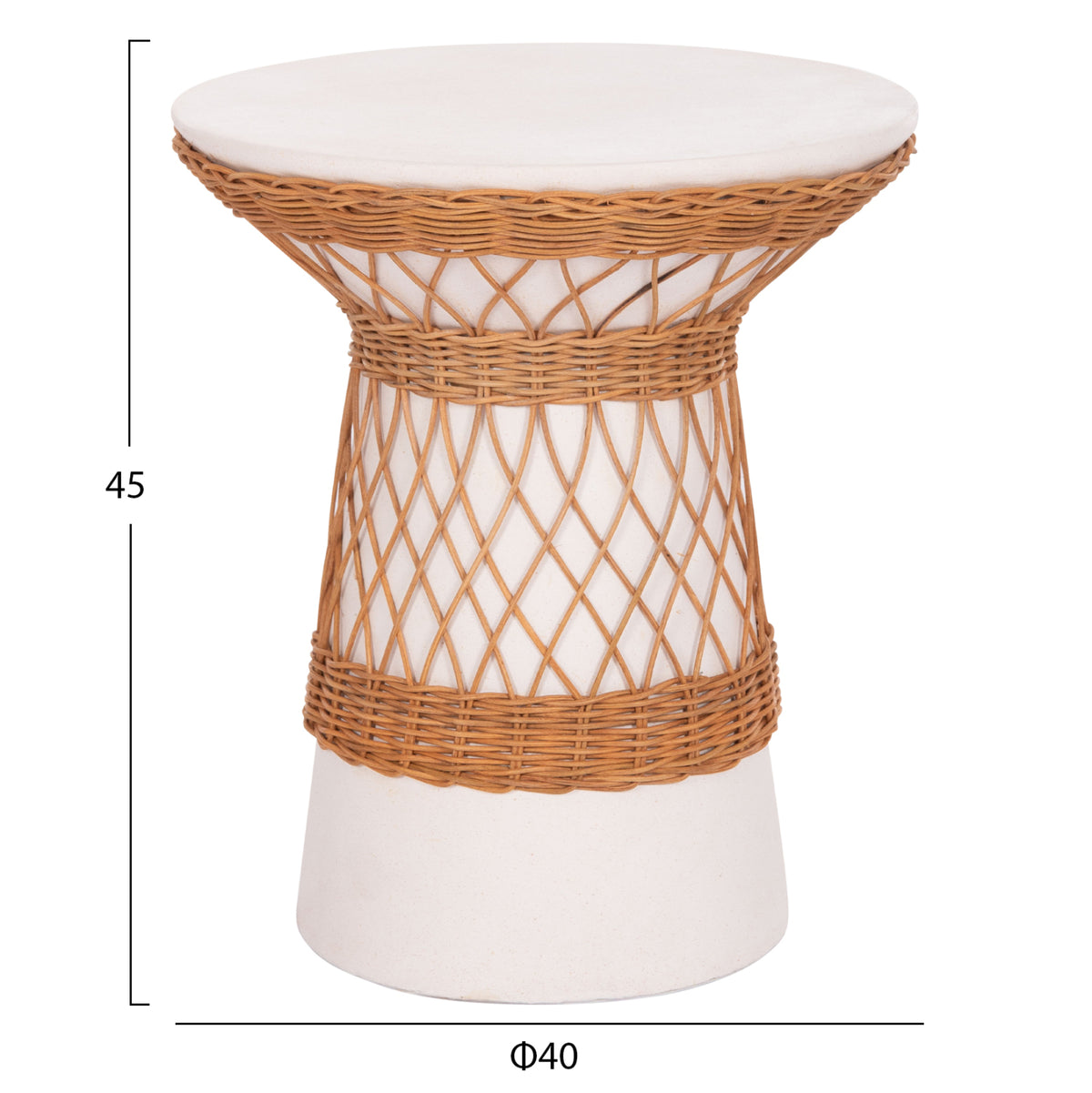 ΒΟΗΘΗΤΙΚΟ ΤΡΑΠΕΖΙ ΣΤΡΟΓΓΥΛΟ DELIA FIBER CEMENT ΛΕΥΚΟ & RATTAN Φ40x45