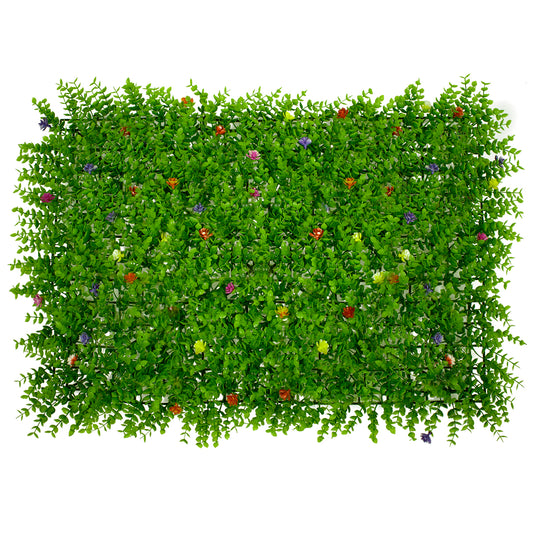 BUXUS 78408 Τεχνητό Πάνελ Φυλλωσιάς / Κάθετος Κήπος Καυκάσιο Πυξάρι & Πολύχρωμα Λουλούδια - Πράσινο - Μ60 x Π8 x Υ40
