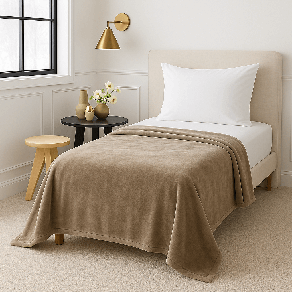 Κουβέρτα Βελουτέ Μονή Beige