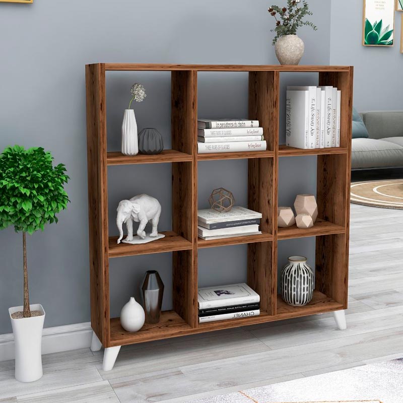 Βιβλιοθήκη Μελαμίνης Saul Χρώμα Καπνιστή Καρυδιά 88,2x20x88,2