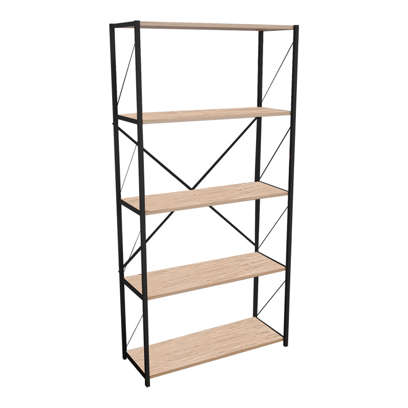 Βιβλιοθήκη Tikilmo Oak Μελαμίνης-Μαύρο Μέταλλο 88x34x180