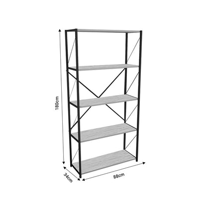 Βιβλιοθήκη Tikilmo Oak Μελαμίνης-Μαύρο Μέταλλο 88x34x180