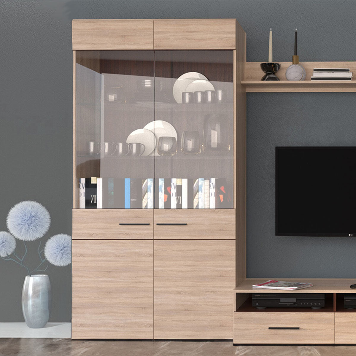 Βιτρίνα Δίφυλλη Solo Sonoma με Wenge και MDF Καμπυλωτό Τελείωμα στις Πόρτες 100x41x197