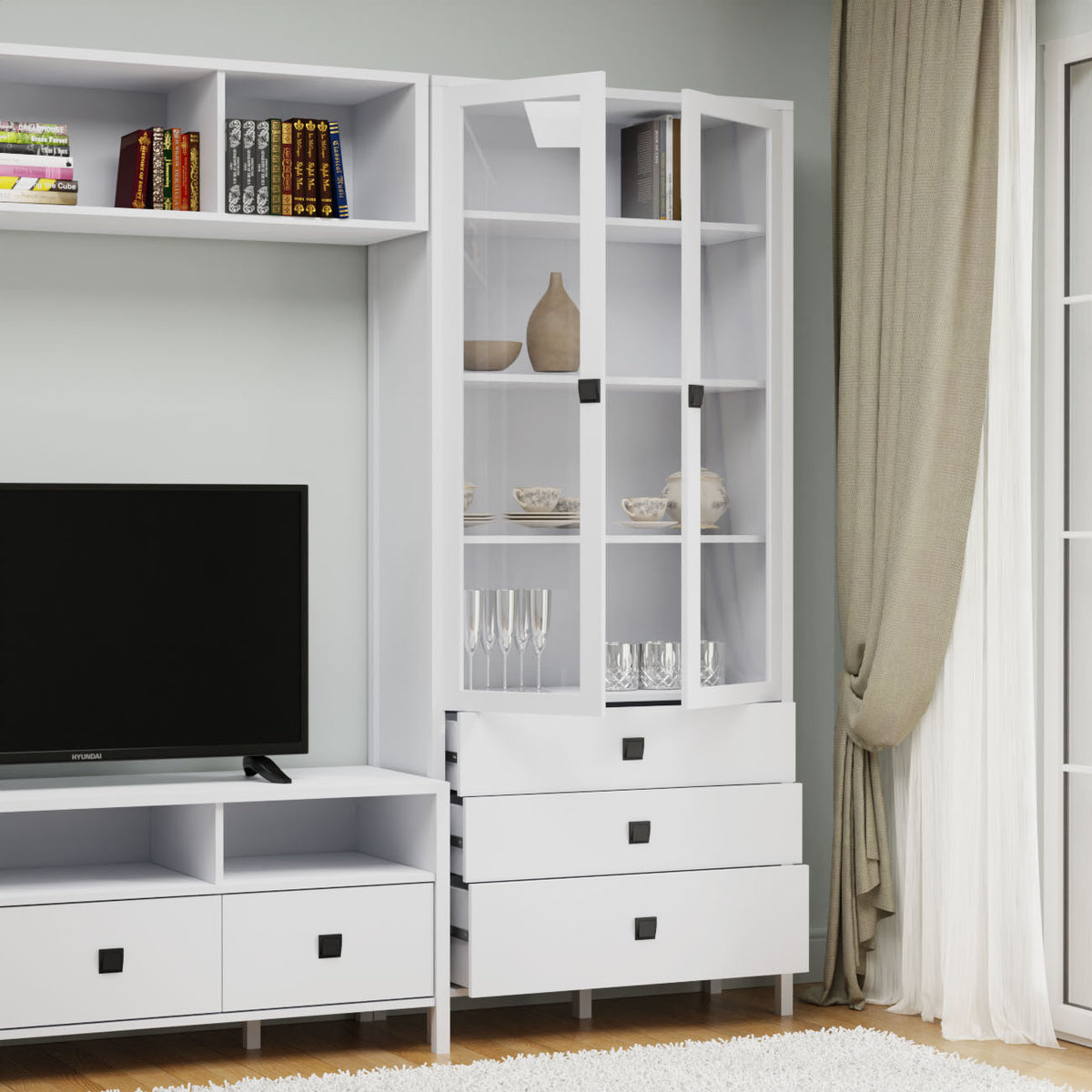 Βιτρίνα Marocco Δίφυλλη Λευκό 90x37x210.5