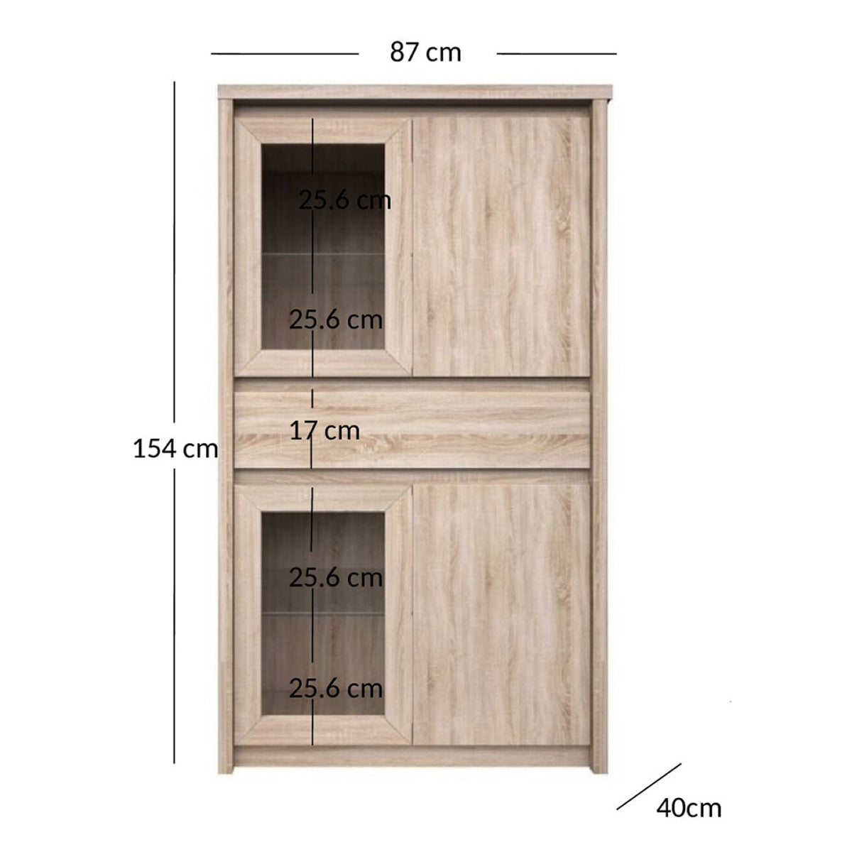 Βιτρίνα Norton Τετράφυλλη 87x40x153.5 με Συρτάρι Σονόμα Φυσικό
