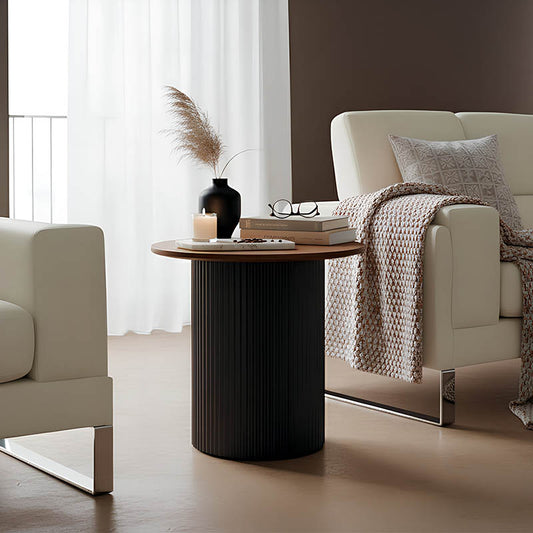 Βοηθητικό Τραπέζι Dovel MDF σε Καρυδί-Μαύρη Απόχρωση Φ50x45