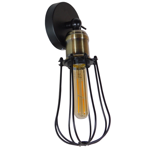 CATEL 01056 Vintage Φωτιστικό Τοίχου - Απλίκα με Ντουί 1 x E27 AC 220-240V IP20 - Μαύρο & Χρυσό - Μ12 x 15 x Υ32