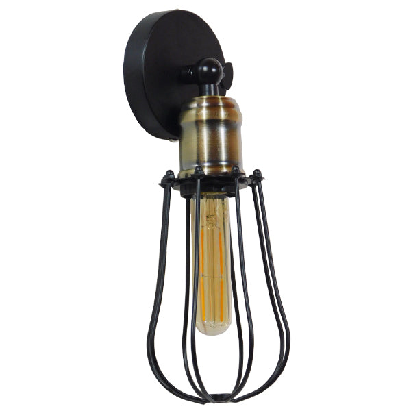 CATEL 01056 Vintage Φωτιστικό Τοίχου - Απλίκα με Ντουί 1 x E27 AC 220-240V IP20 - Μαύρο & Χρυσό - Μ12 x 15 x Υ32