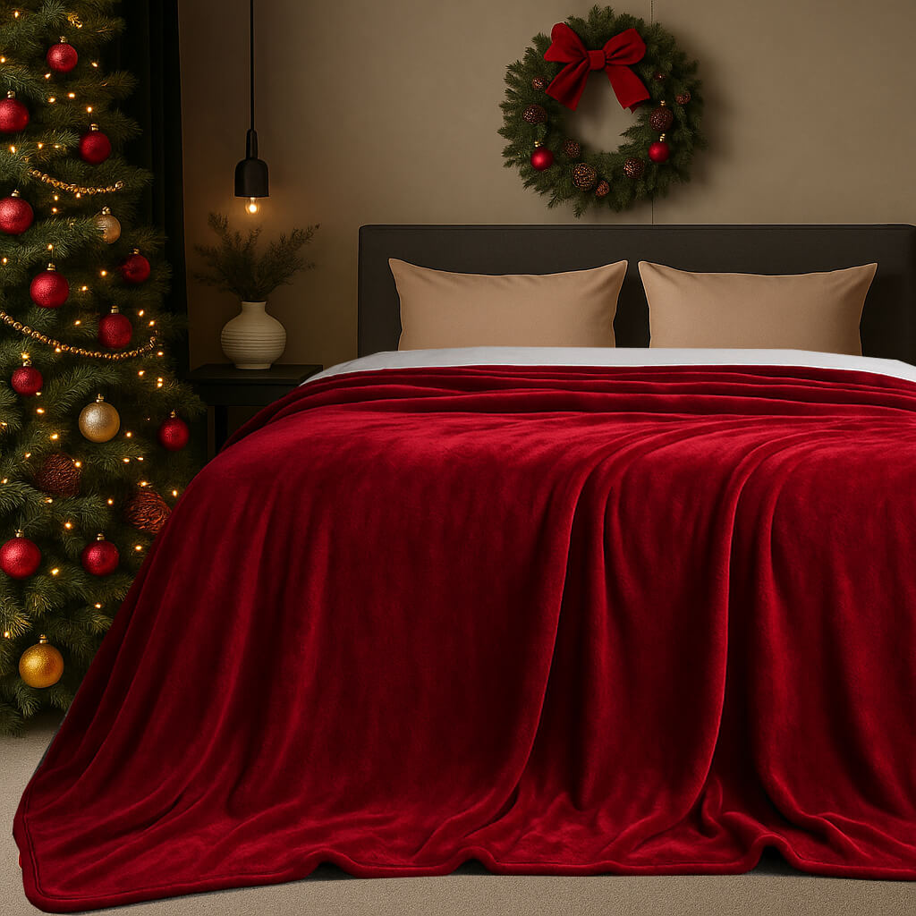 Χριστουγεννιάτικη Κουβέρτα Βελουτέ Υπέρδιπλη Redwine 220x240εκ