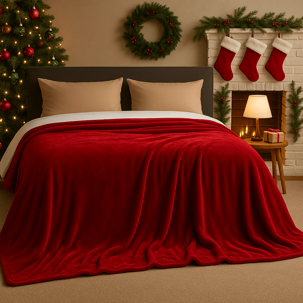 Χριστουγεννιάτικη Κουβέρτα Βελουτέ Μονή Redwine 150x220εκ