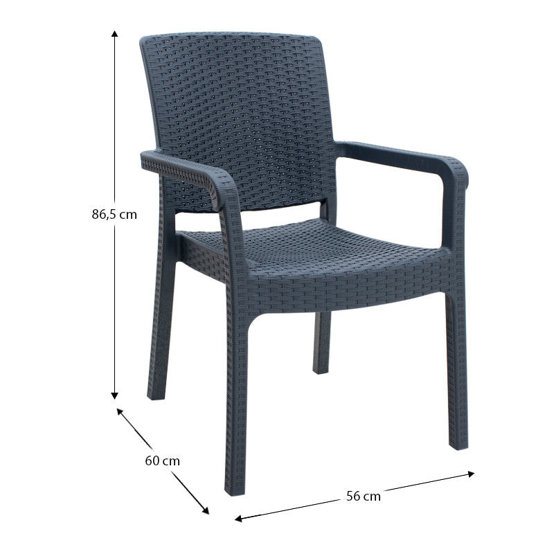 Πολυθρόνα Κήπου Πολυπροπυλενίου με Πλέξη Ραττάν Χρώμα Γκρι 56x60x86,5
