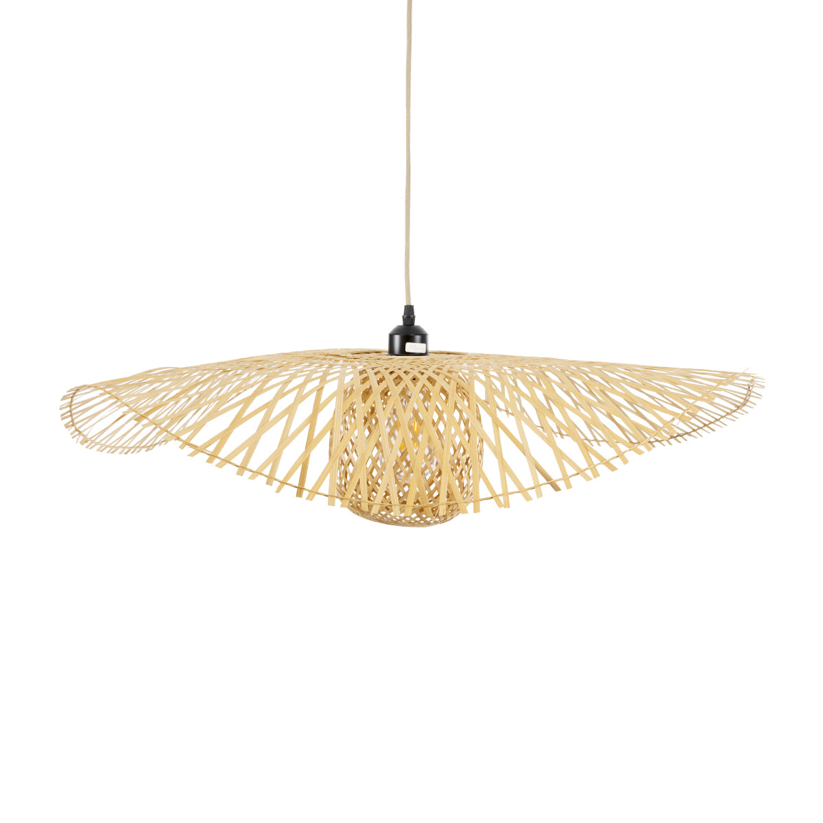 CINNABAR 01837 Boho Κρεμαστό Φωτιστικό Οροφής Μονόφωτο 1 x E27 AC220-240V IP20 - Φ75 x Υ21cm - Μπεζ Ξύλινο Μπαμπού Πλέγμα