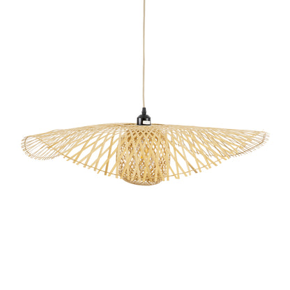 CINNABAR 01837 Boho Κρεμαστό Φωτιστικό Οροφής Μονόφωτο 1 x E27 AC220-240V IP20 - Φ75 x Υ21cm - Μπεζ Ξύλινο Μπαμπού Πλέγμα