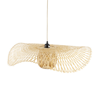 CINNABAR 01837 Boho Κρεμαστό Φωτιστικό Οροφής Μονόφωτο 1 x E27 AC220-240V IP20 - Φ75 x Υ21cm - Μπεζ Ξύλινο Μπαμπού Πλέγμα