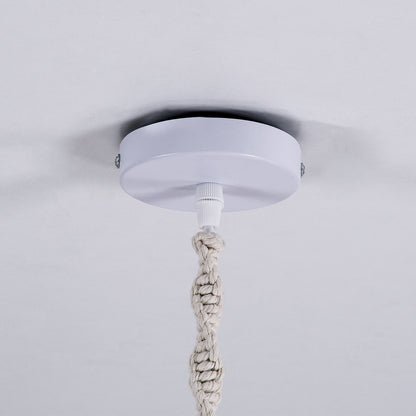 CONGO 36206 Boho - Μακραμέ - Macrame Κρεμαστό Φωτιστικό Οροφής Μονόφωτο 1 x E27 Πλεκτό Χειροποίητο Μπεζ Υφασμάτινο με Σχοινί Φ30 x Υ50cm