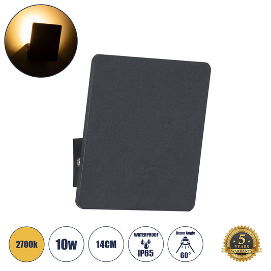 CUADRADO 60571 Μοντέρνο Φωτιστικό Τοίχου - Απλίκα LED 10W 1000lm 60° AC 220-240V Αδιάβροχο IP65 Θερμό Λευκό 2700K - Bridgelux COB Chip & TÜV SÜD Driver - Μαύρο Ματ - Μ14 x Π14 x Υ4.5