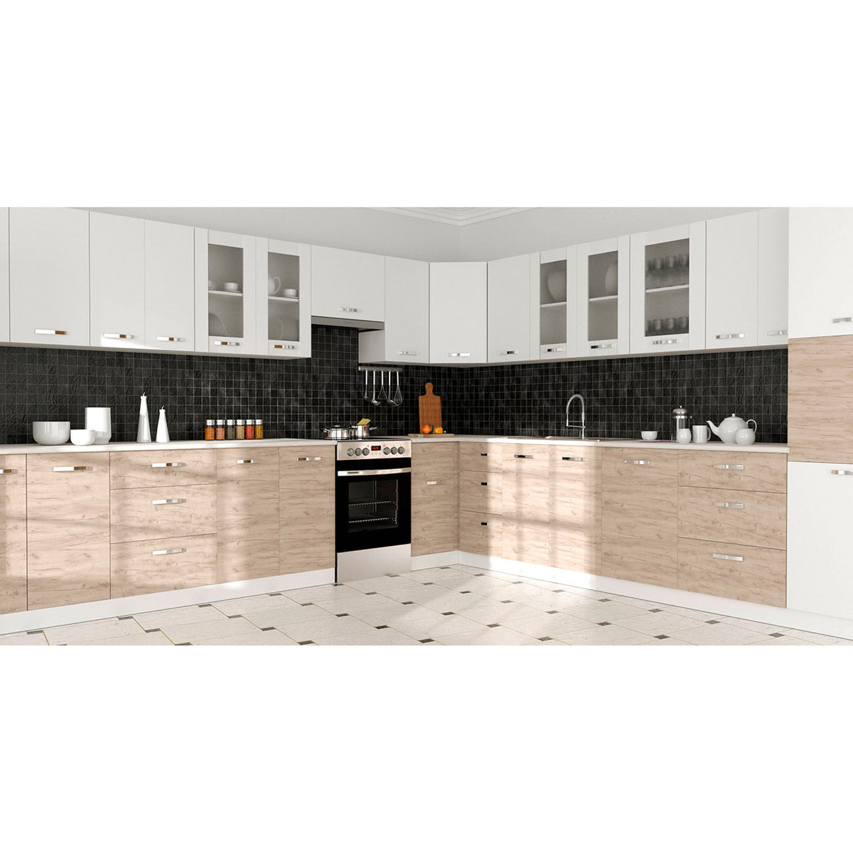 Charlotte Πάνω Ντουλάπι με Τζάμι 80x30.5x71.8 με Μεταλλικά Χερούλια Λευκό