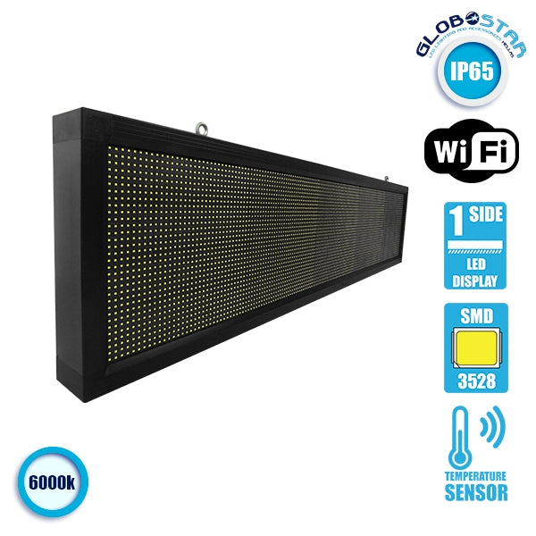 DISPLAY 90280 Κυλιόμενη Ψηφιακή Επιγραφή 160x32cm P10 Μονής Όψης LED AC 220-240V Αδιάβροχο IP65 Ψυχρό Λευκό 6000K - WiFi Control μέσω FK APP - Αισθητήρας Θερμοκρασίας & Υγρασίας - Μ168 x Π9 x Υ40