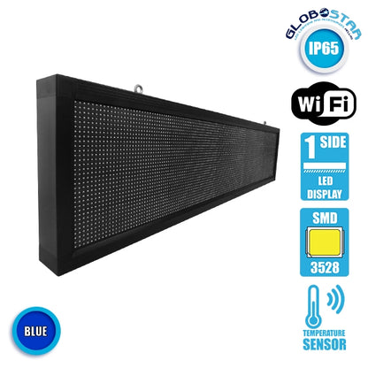 DISPLAY 90283 Κυλιόμενη Ψηφιακή Επιγραφή 160x32cm P10 Μονής Όψης LED AC 220-240V Αδιάβροχο IP65 Μπλε - WiFi Control μέσω FK APP - Αισθητήρας Θερμοκρασίας & Υγρασίας - Μ168 x Π9 x Υ40