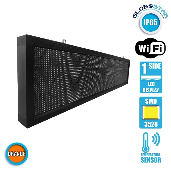 DISPLAY 90284 Κυλιόμενη Ψηφιακή Επιγραφή 160x32cm P10 Μονής Όψης LED AC 220-240V Αδιάβροχο IP65 Πορτοκαλί - WiFi Control μέσω FK APP - Αισθητήρας Θερμοκρασίας & Υγρασίας - Μ168 x Π9 x Υ40