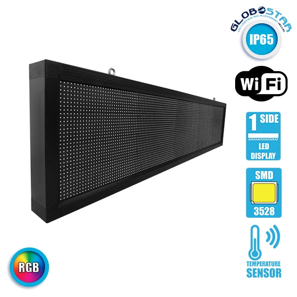 DISPLAY 90285 Κυλιόμενη Ψηφιακή Επιγραφή 160x32cm P10 Μονής Όψης LED AC 220-240V Αδιάβροχο IP65 RGBW - WiFi Control μέσω FK APP - Αισθητήρας Θερμοκρασίας & Υγρασίας - Μ168 x Π9 x Υ40