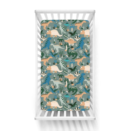 Βρεφικά Σετ Σεντόνι Κούνιας με Λάστιχο Dinosaurs