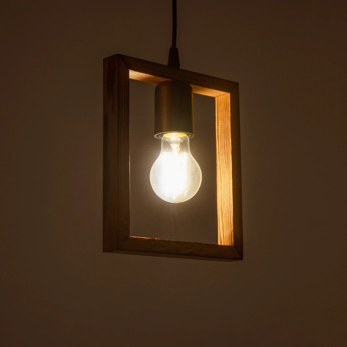 EDISON 203-0020 Vintage Κρεμαστό Φωτιστικό Ανάρτηση Μονόφωτο 1 x E27 IP20 Μπεζ Ξύλο - Μ18.5 x Π18.5 x Υ66cm