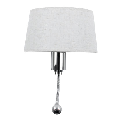 ELEGANT 01493 Μοντέρνο Επιτοίχιο Φωτιστικό Απλίκα με LED Βραχίονα Δίφωτο 1 x E27 IP20 Λευκό Ύφασμα με Ασημί Μέταλλο - Μ26.5 x Π15 x Υ43cm