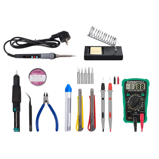 ELEKIT 79978 Ολοκληρωμένο DIY ΚΙΤ Εργαλείων Ηλεκτρονικού - Κολλητήρι & Βάση, Απορροφητική Τρόμπα Κόλλησης, Πλαγιοκόφτης, Τσιμπιδάκι Tweezer, Πενσέτα, Καλάι Κόλλησης, Κοπίδια, Φαλτσέτες & Ψηφιακό Πολύμετρο