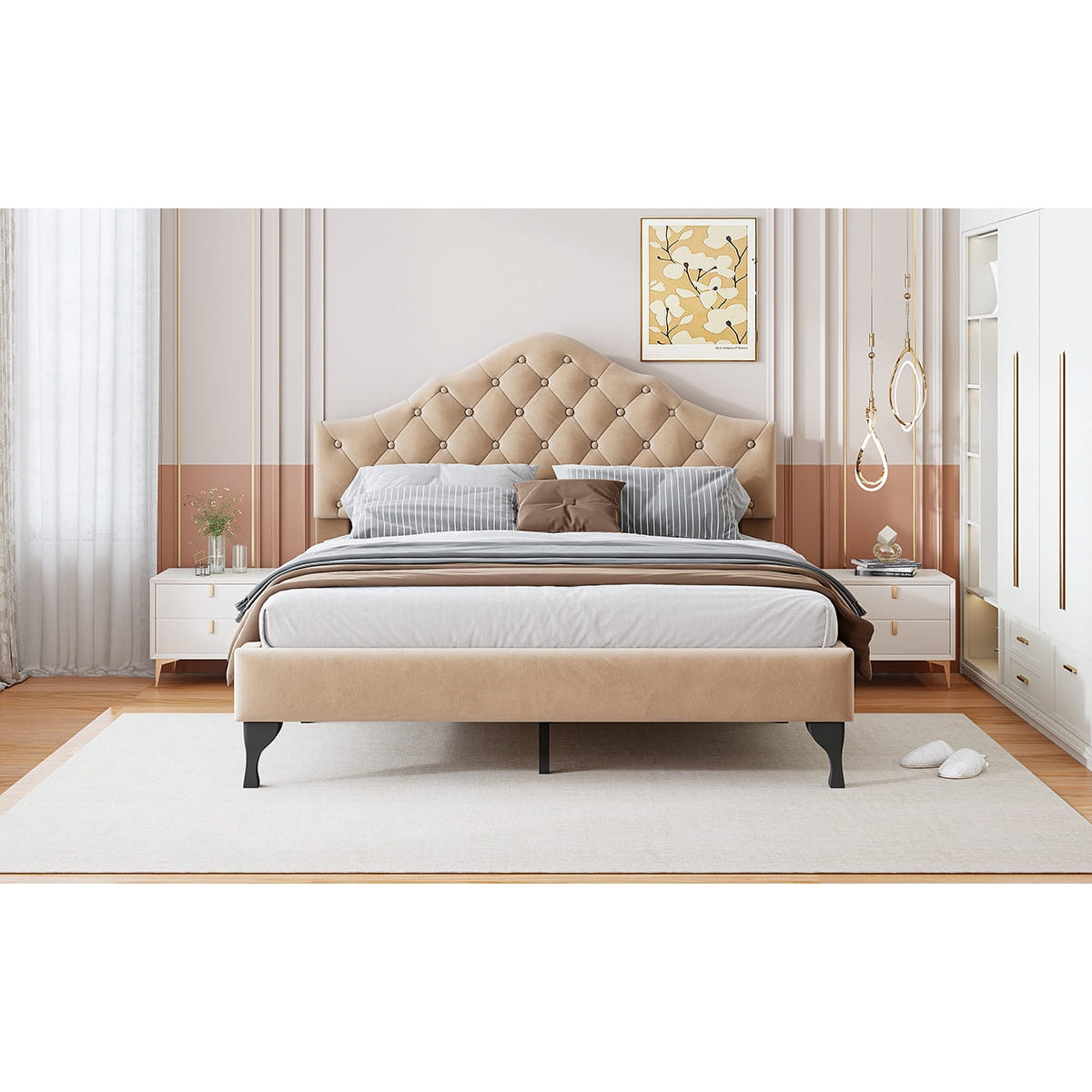 Επενδυμένο Κρεβάτι Desora Μπεζ 203x160x122