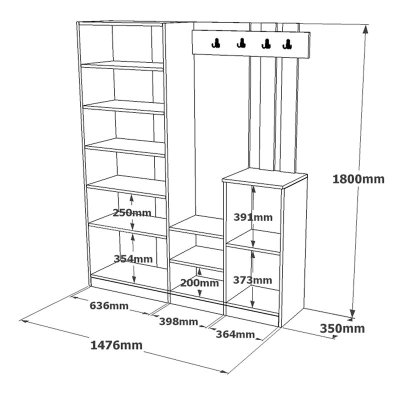 Έπιπλο Εισόδου Doorse Μελαμίνης Λευκό-Sonoma 147.5x35x180