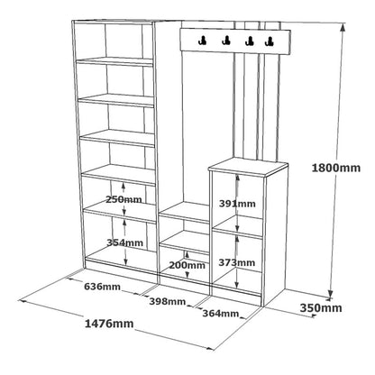 Έπιπλο Εισόδου Doorse Μελαμίνης Λευκό-Sonoma 147.5x35x180