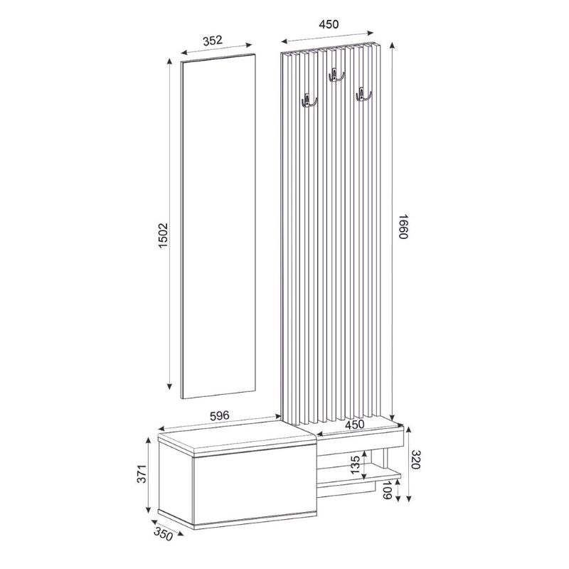 Έπιπλο Εισόδου Dumont Χρώμα Ανθρακί - Sepet Oak 104,8x35x198