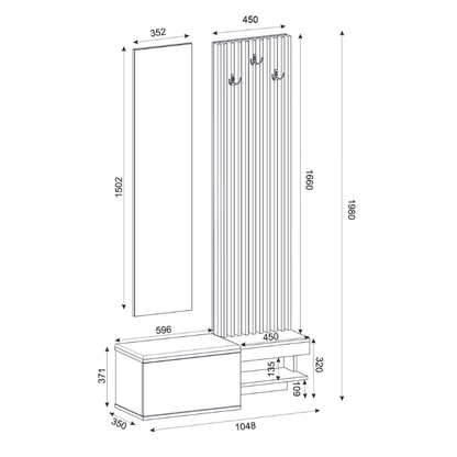 Έπιπλο Εισόδου Dumont Χρώμα Ανθρακί - Sepet Oak 104,8x35x198