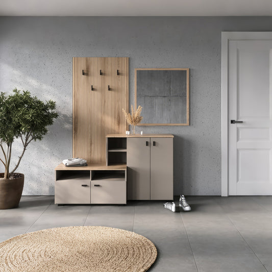 Έπιπλο Εισόδου Ebro σε Oak-Cappuccino Απόχρωση 150.3x41.2x204.7
