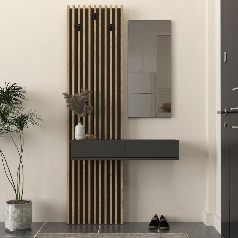 Έπιπλο Εισόδου Elois Χρώμα Ανθρακί - Sepet Oak 96,6x26,8x195,5