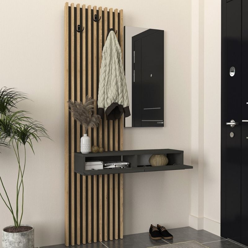 Έπιπλο Εισόδου Elois Χρώμα Ανθρακί - Sepet Oak 96,6x26,8x195,5