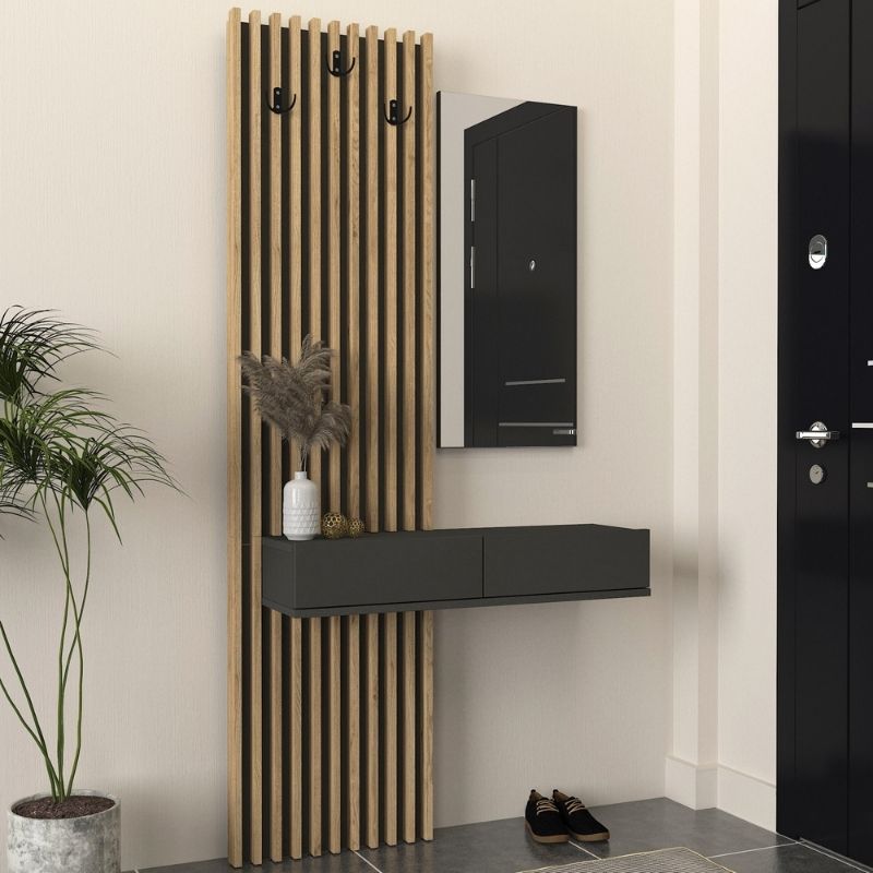 Έπιπλο Εισόδου Elois Χρώμα Ανθρακί - Sepet Oak 96,6x26,8x195,5